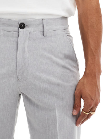 Selected loose fit pleated trousers in grey melange