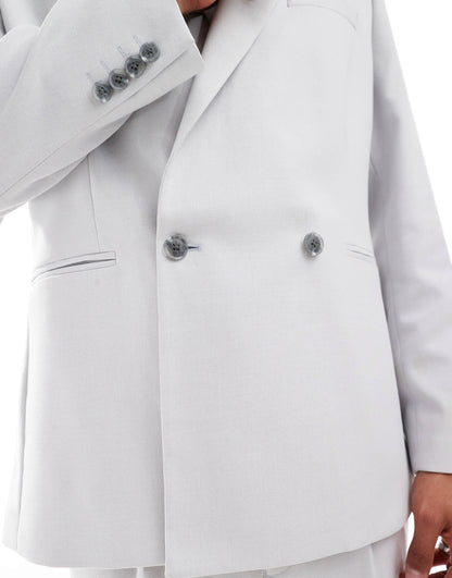 ASOS DESIGN regular slouchy double breasted suit jacket in grey texture