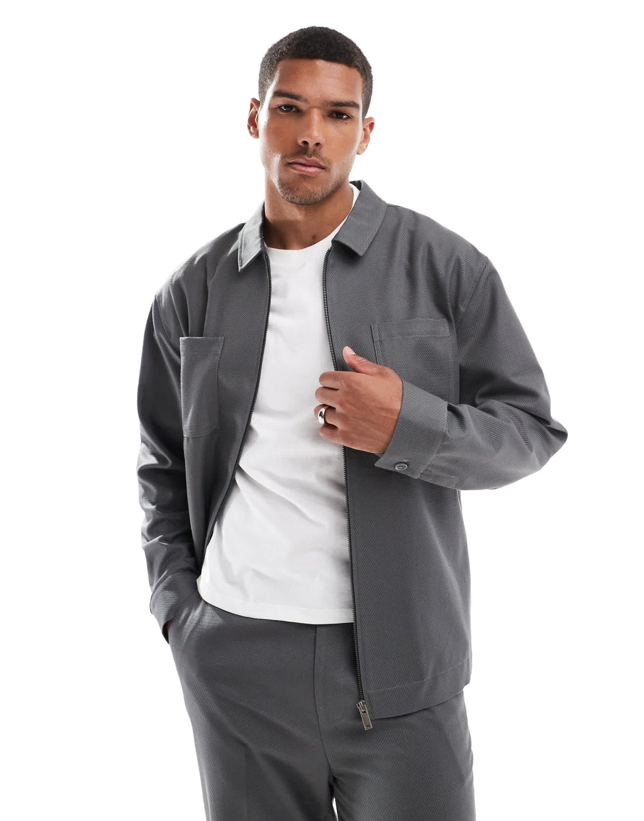 ASOS DESIGN slim trucker jacket smart co-ord in grey twill