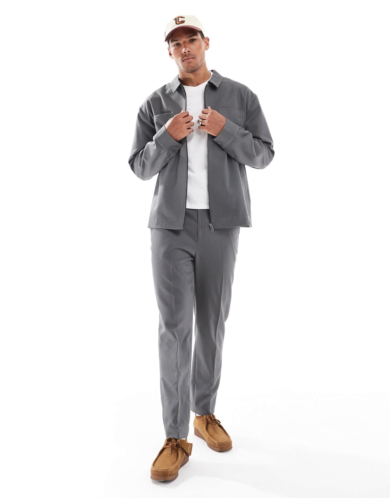 ASOS DESIGN slim trucker jacket smart co-ord in grey twill