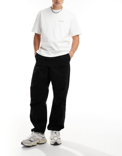 Selected loose fit elasticated waistband ripstop trousers in black