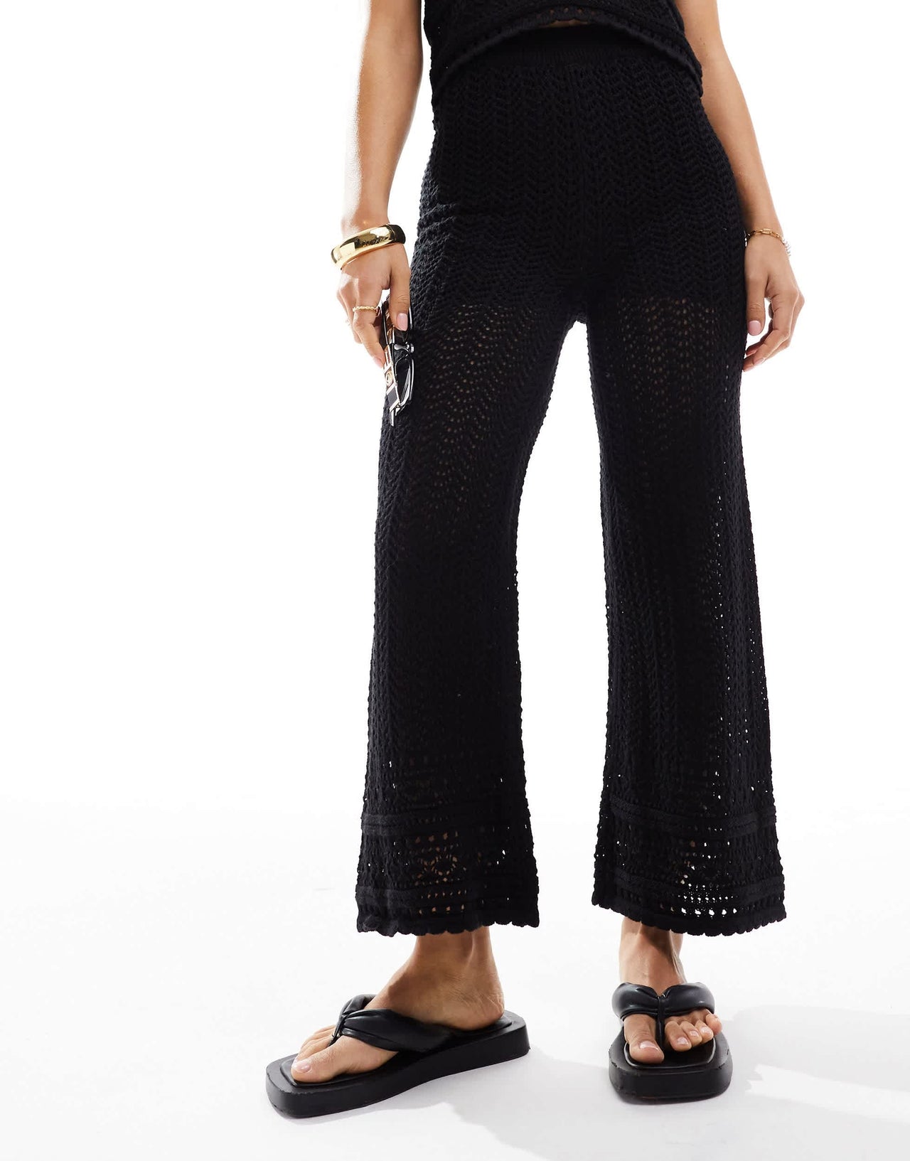New Look co-ord knitted wide leg trousers in black