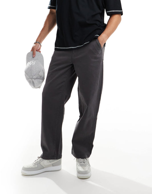 Selected loose fit carpenter trousers in dark grey