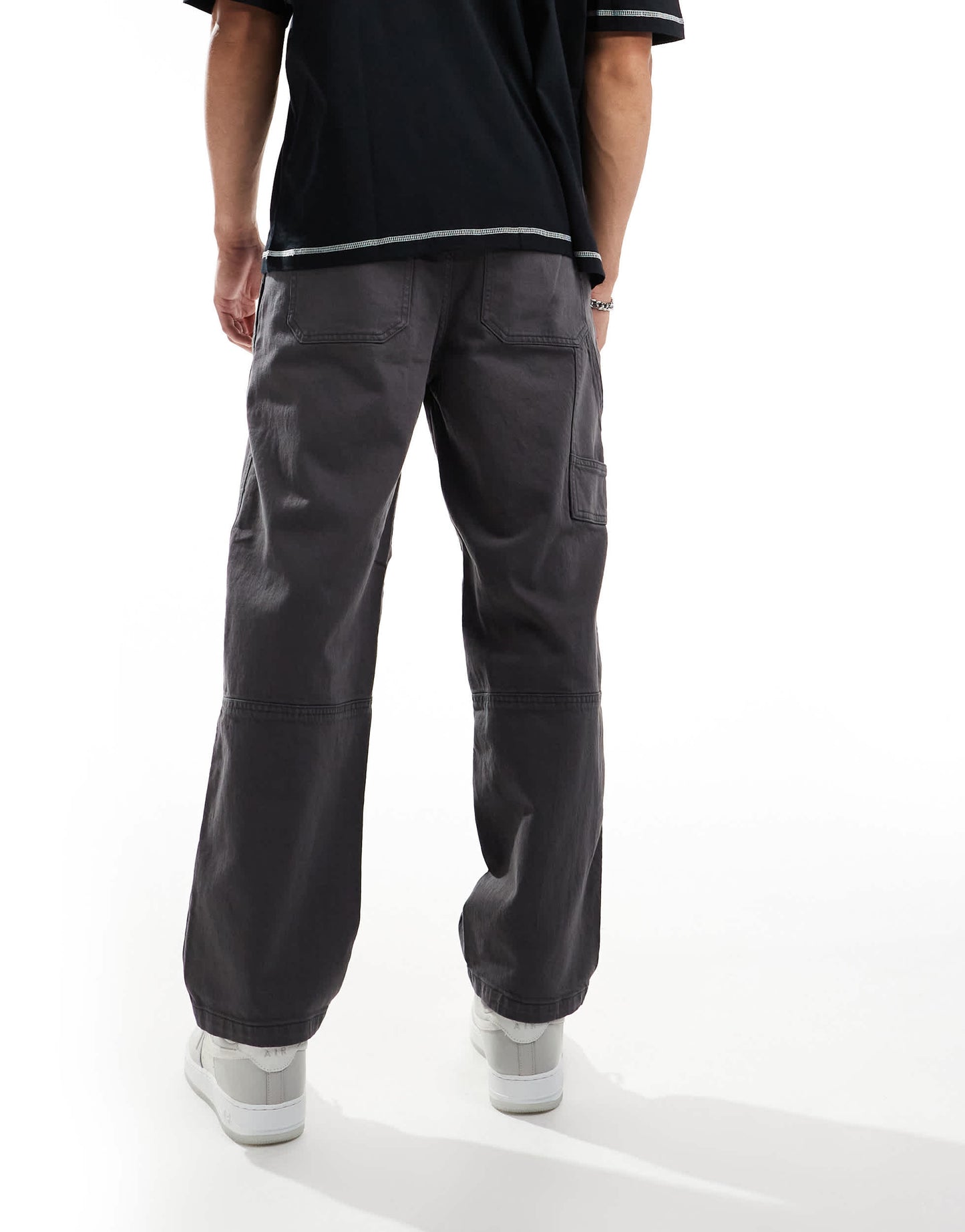 Selected loose fit carpenter trousers in dark grey
