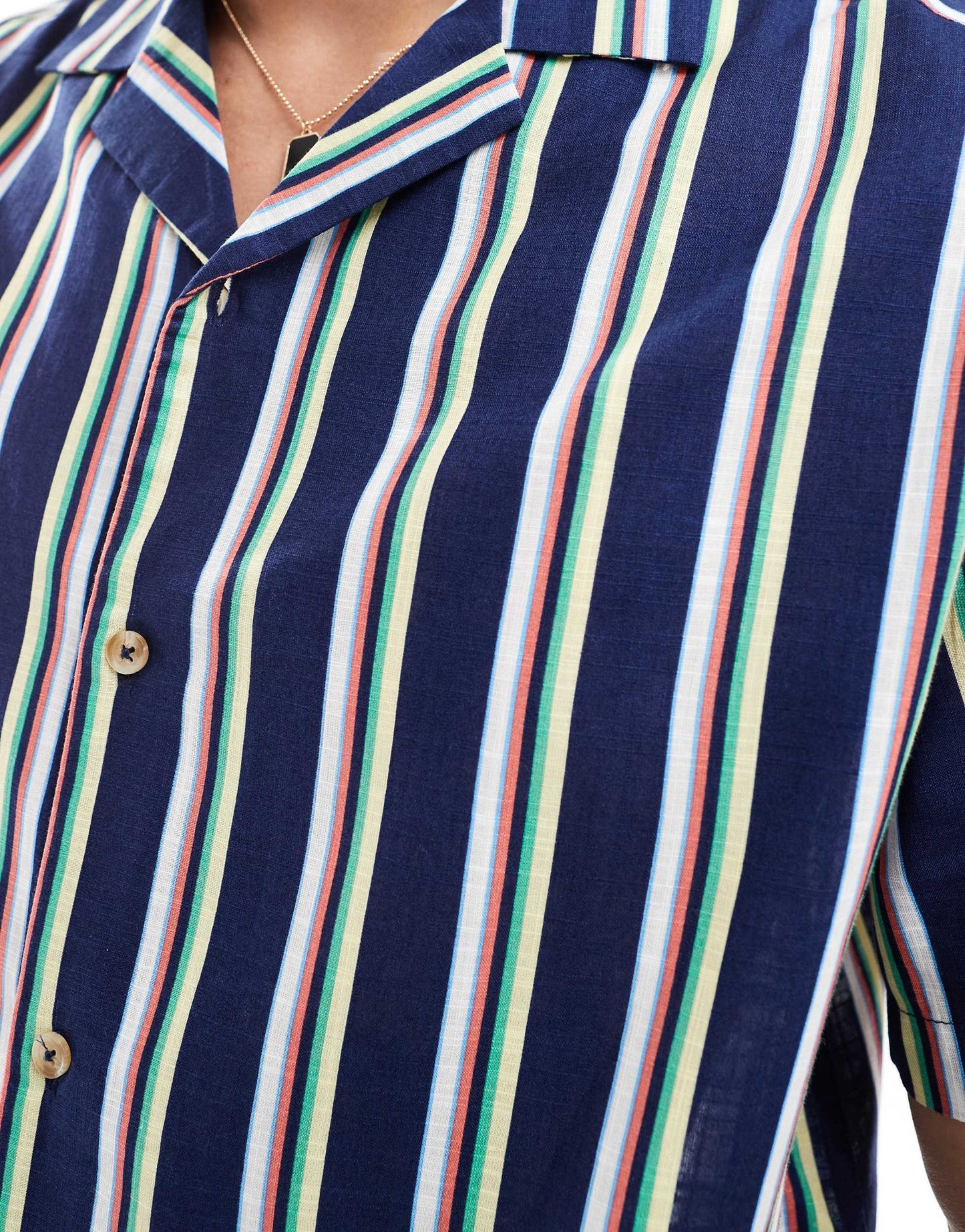 ASOS DESIGN relaxed revere striped linen look shirt in blue