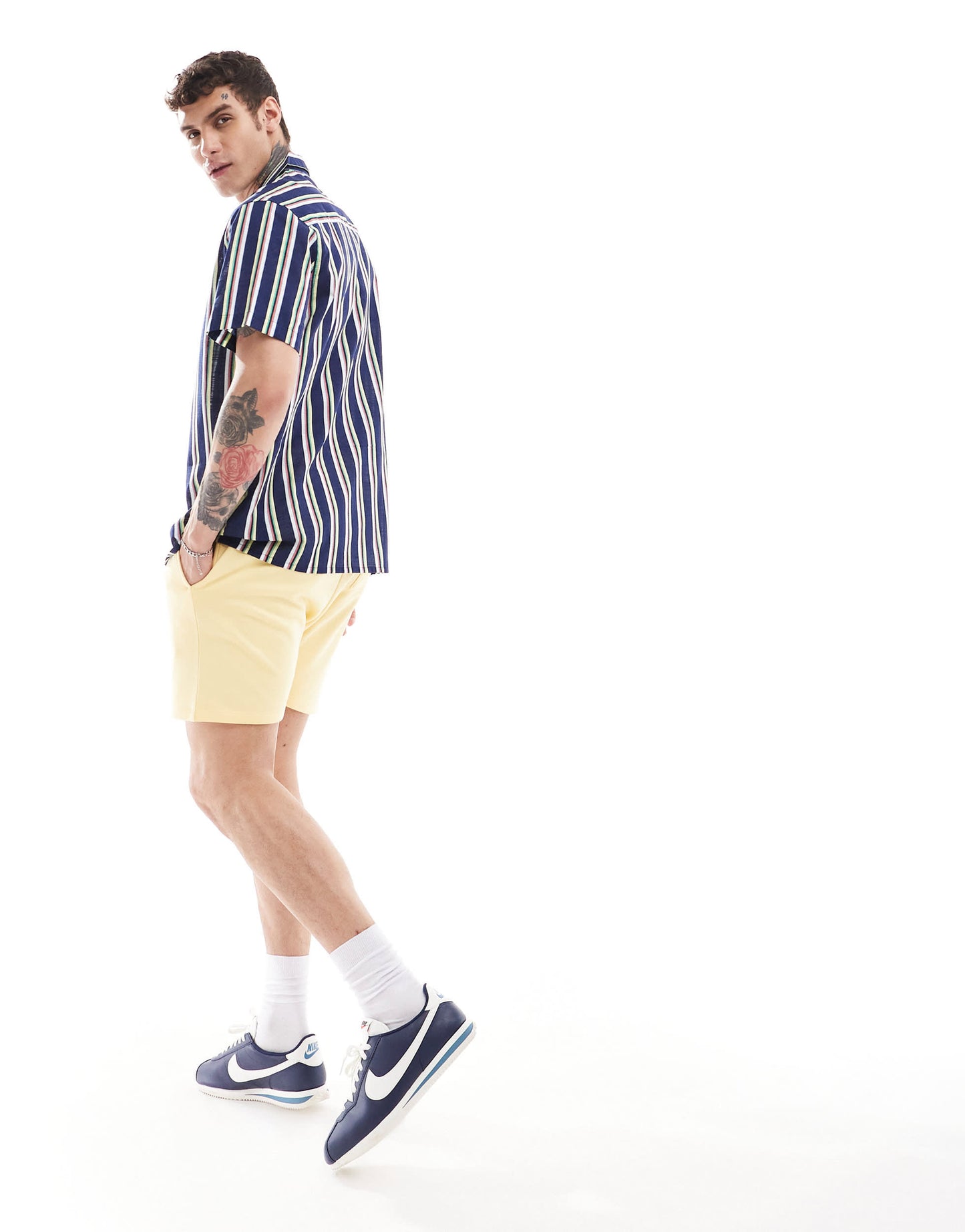 ASOS DESIGN relaxed revere striped linen look shirt in blue