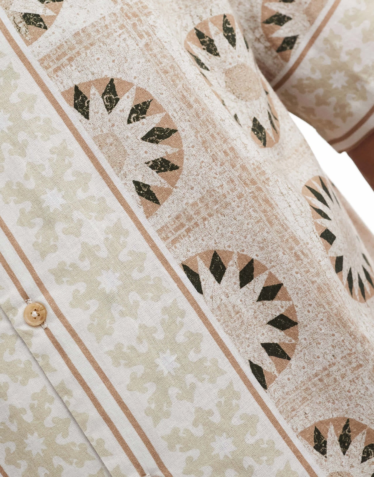 ASOS DESIGN relaxed revere shirt with geo print in stone