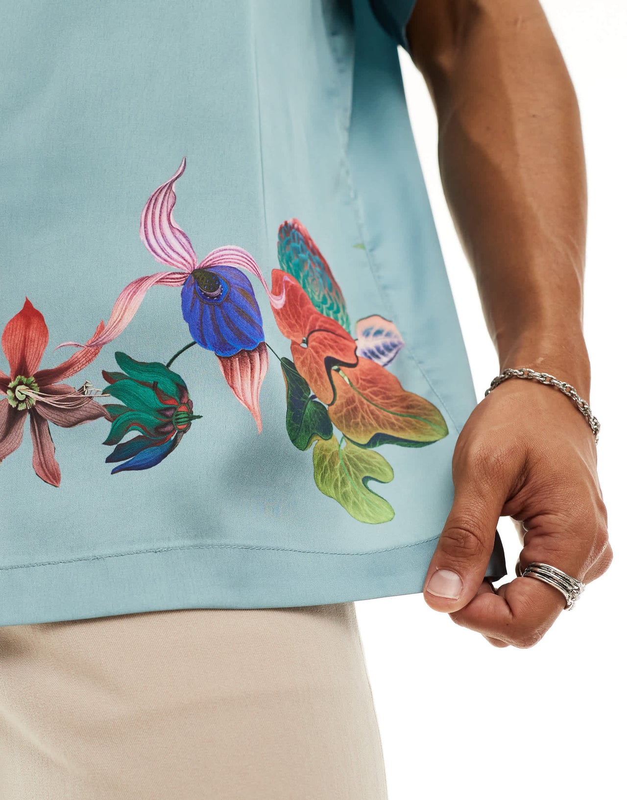 ASOS DESIGN relaxed revere shirt with border floral print