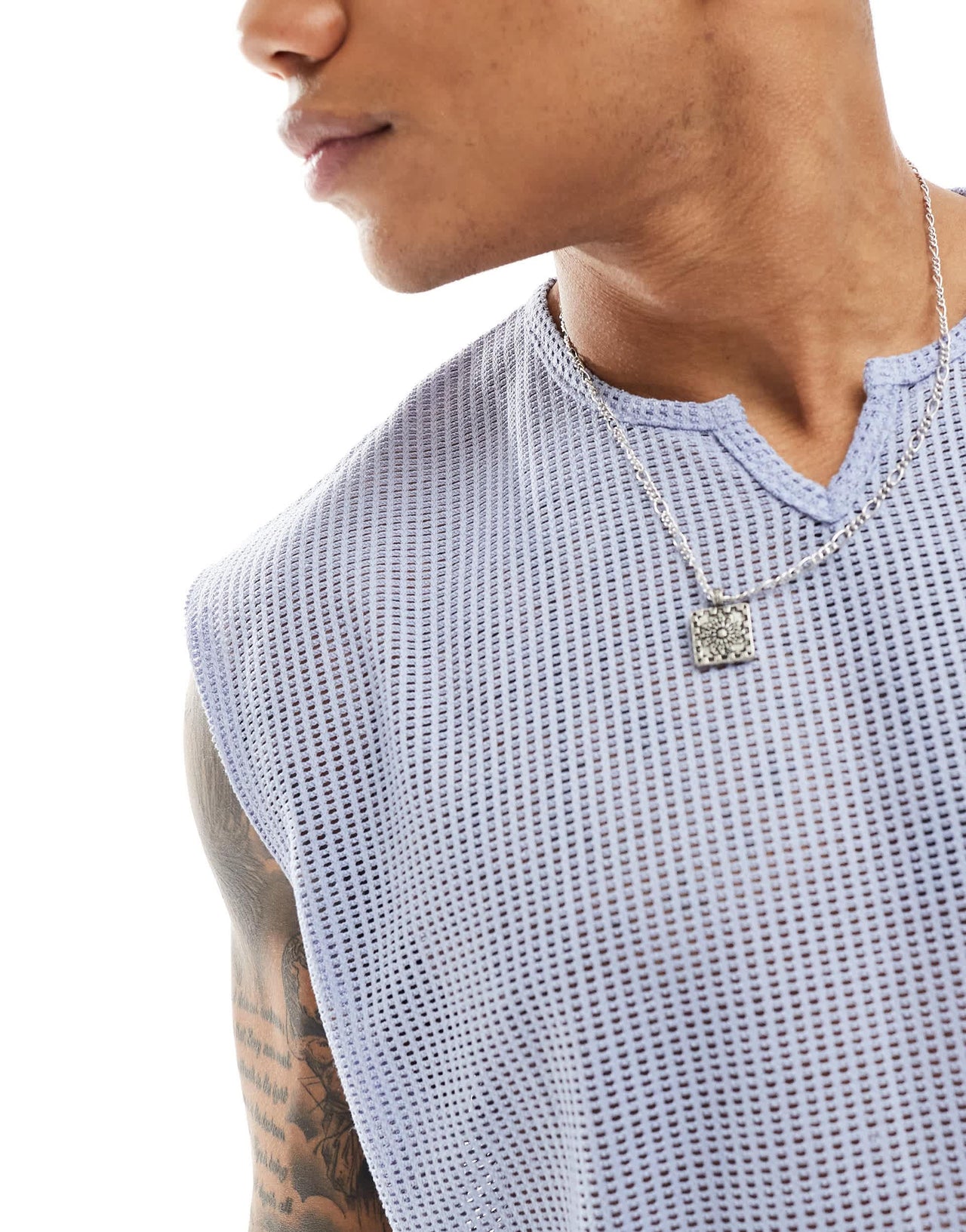 ASOS DESIGN oversized tank vest with notch neck in blue texture