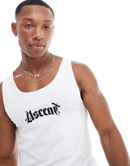 ASOS DESIGN muscle fit vest in white with text chest print