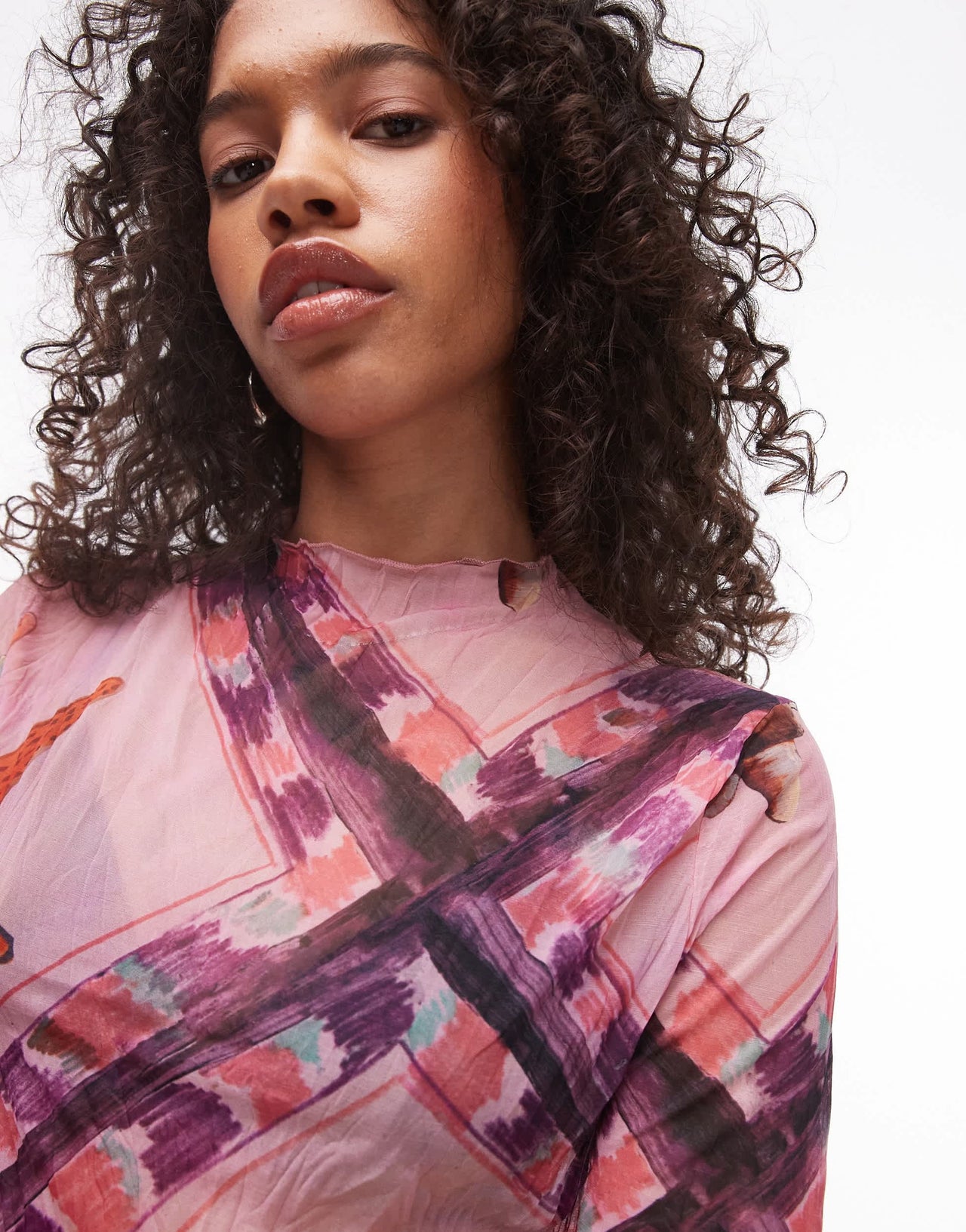 Topshop crinkle shell print long sleeve top in multi