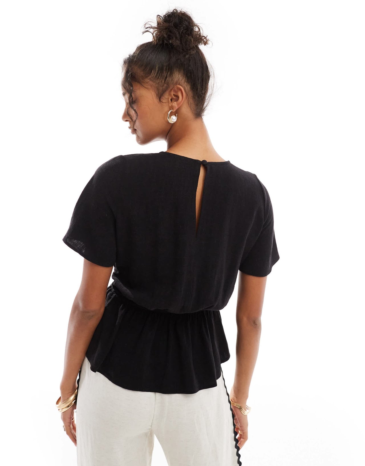 ASOS DESIGN linen look tee with cut out sides in black