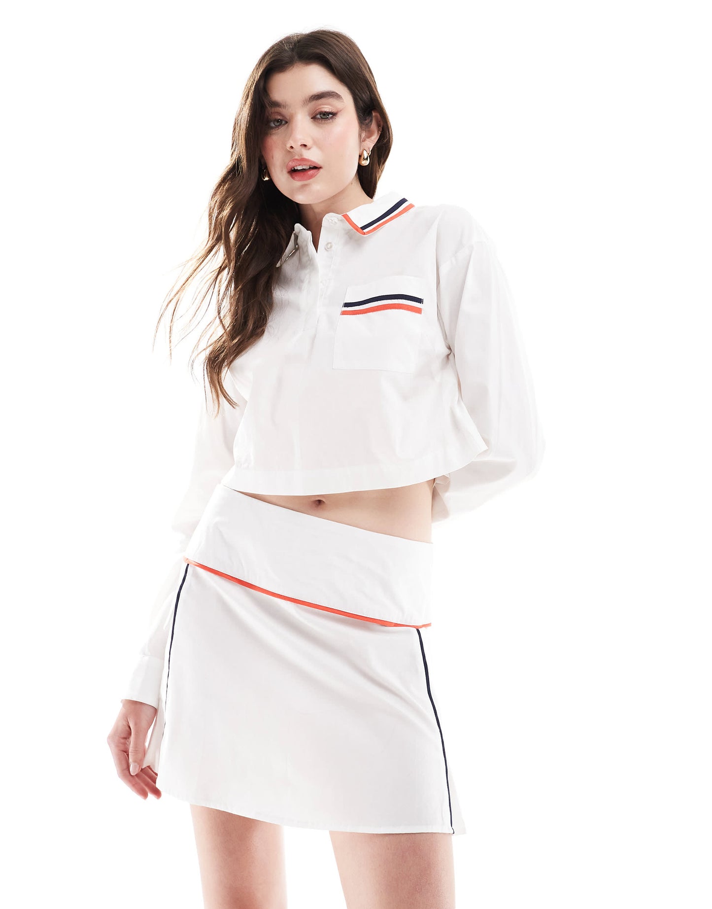 ASOS DESIGN pleated mini skirt co-ord with piping detail - WHITE