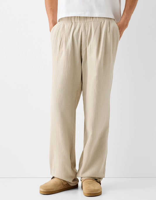 Bershka textured co-ord trouser in sand