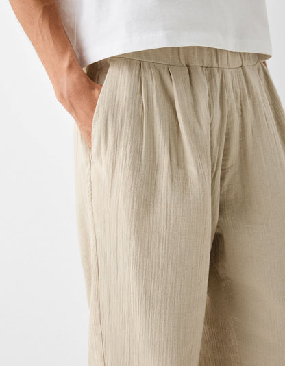 Bershka textured co-ord trouser in sand