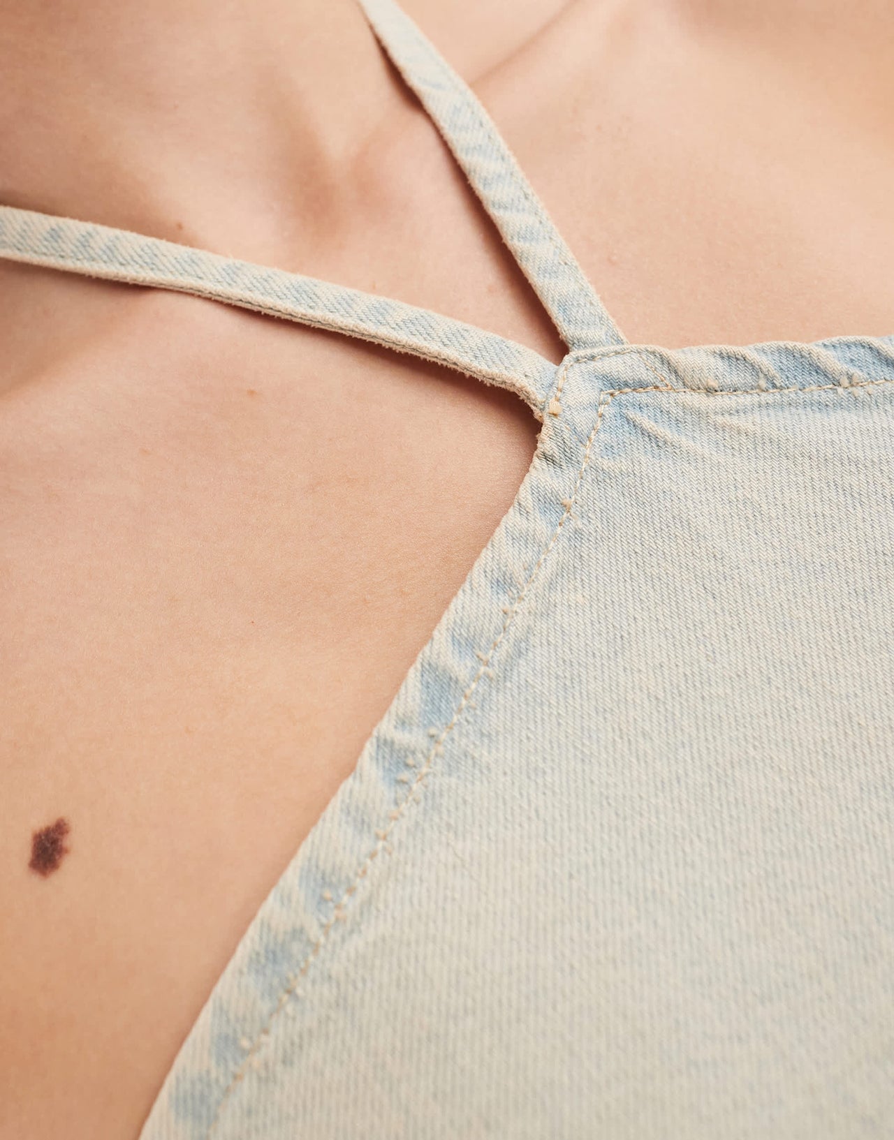 Pull&Bear denim tie halterneck top co-ord in dirty washed sand