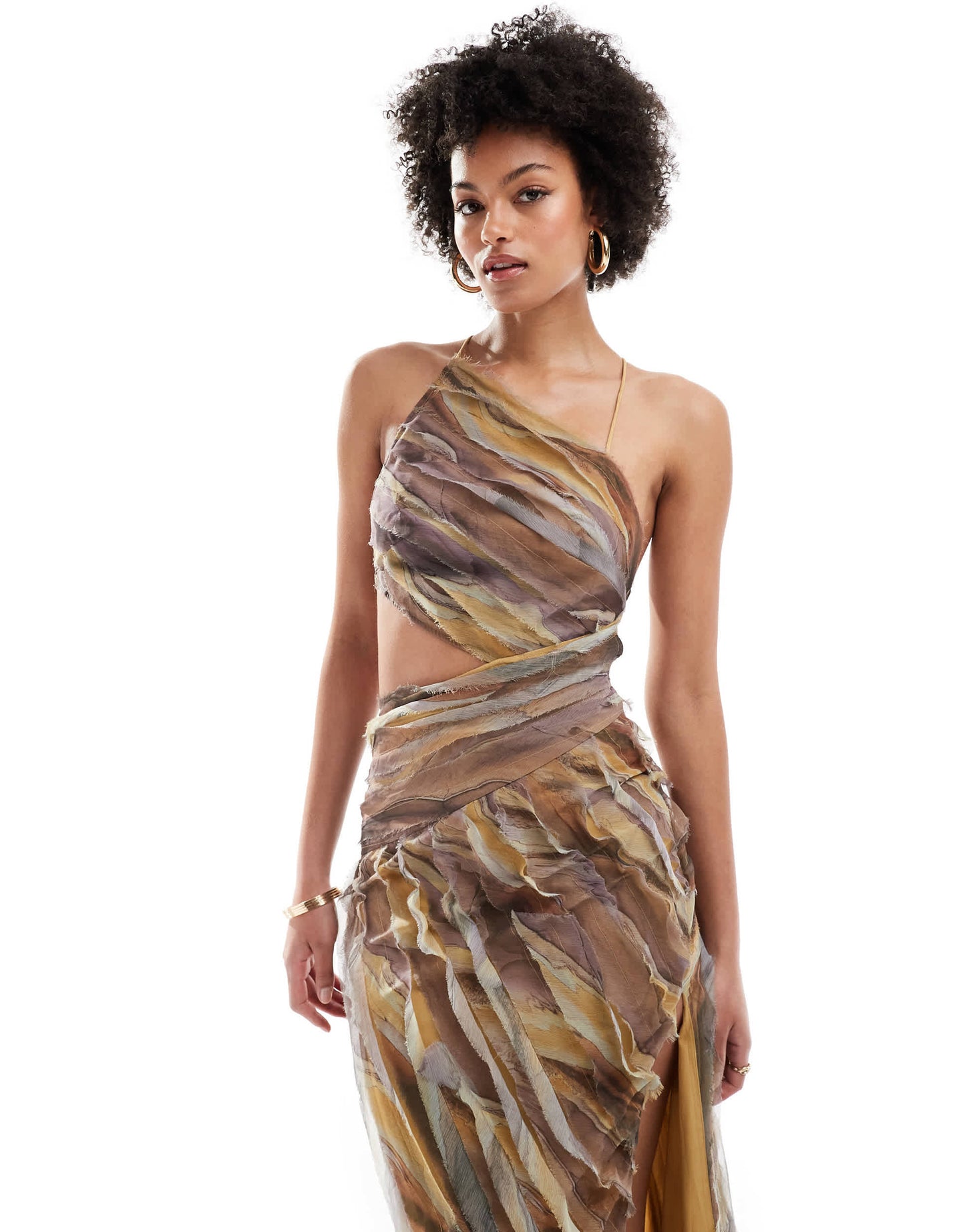 ASOS DESIGN Tall raw edge asymmetric cut out maxi dress in marble print