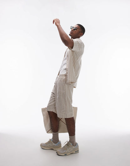 Topman co-ord crochet stripe short in cream