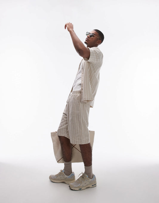Topman co-ord crochet stripe short in cream