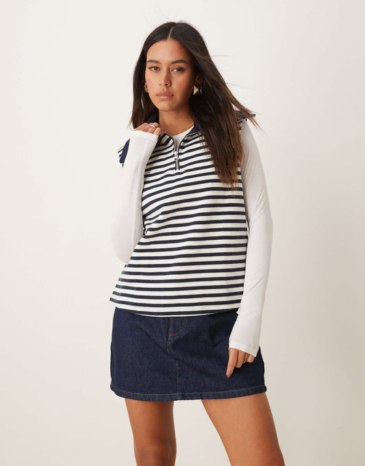 ASOS DESIGN supersoft half zip sleeveless tank top co-ord in stripe