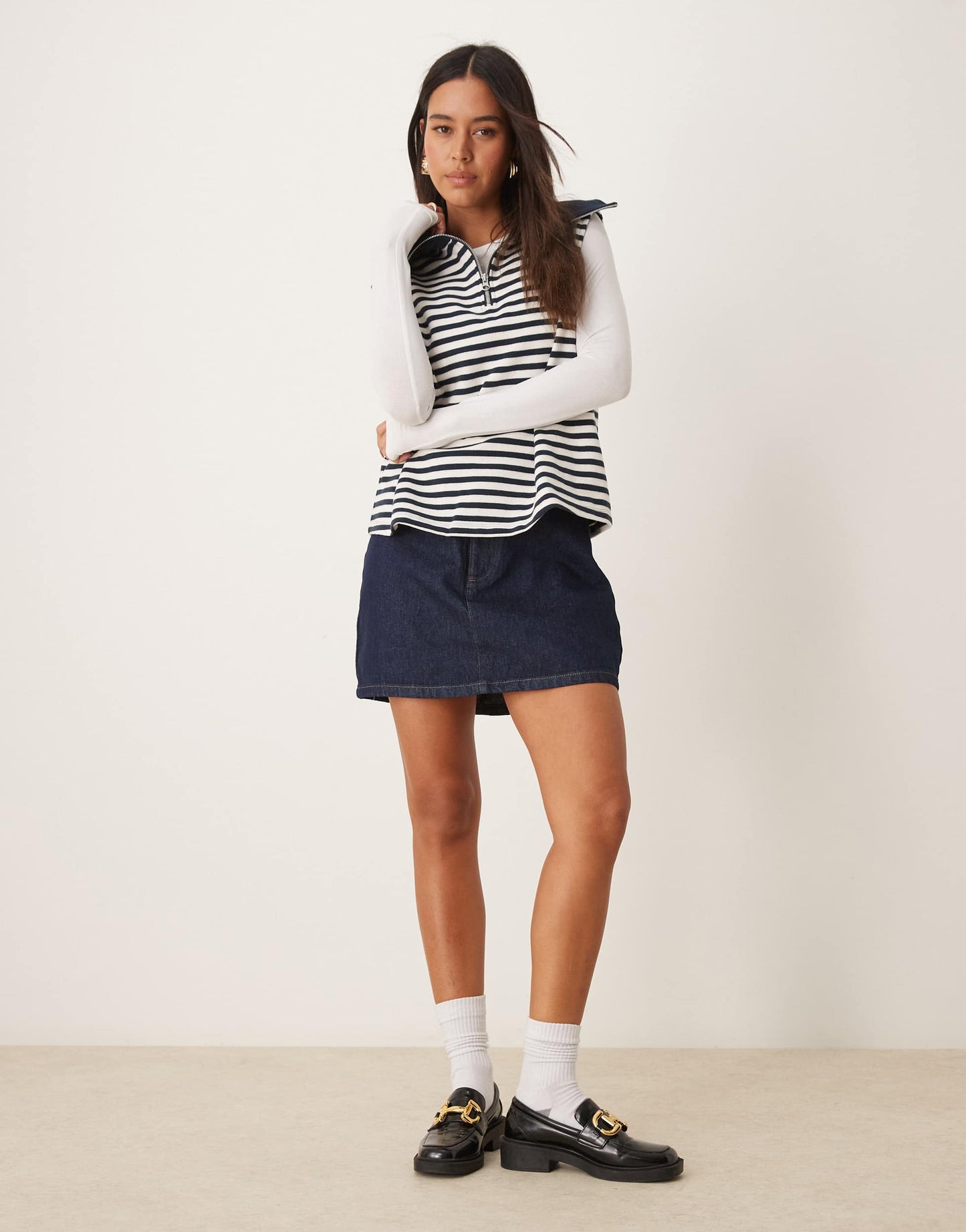 ASOS DESIGN supersoft half zip sleeveless tank top co-ord in stripe