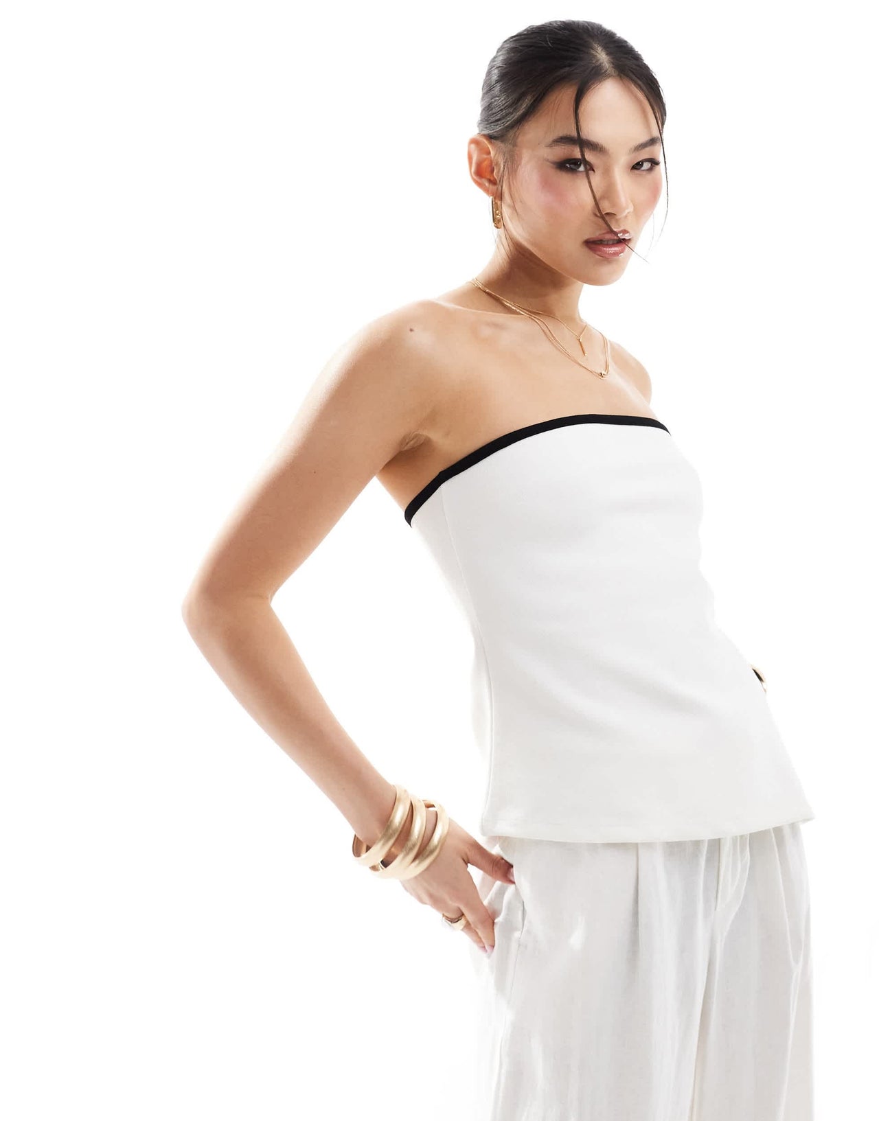 River Island bandeau top with contrast tipping in white