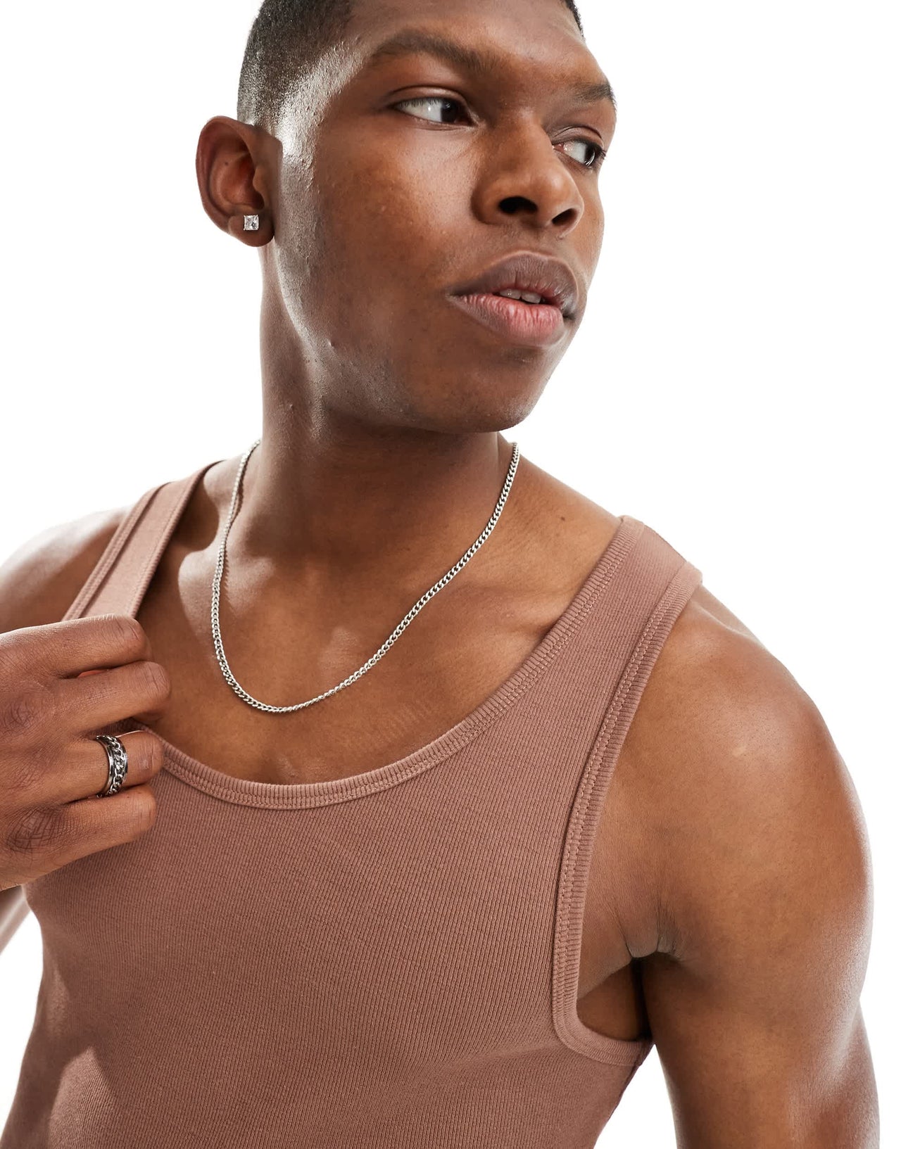 ASOS DESIGN essentials muscle fit vest in brown rib