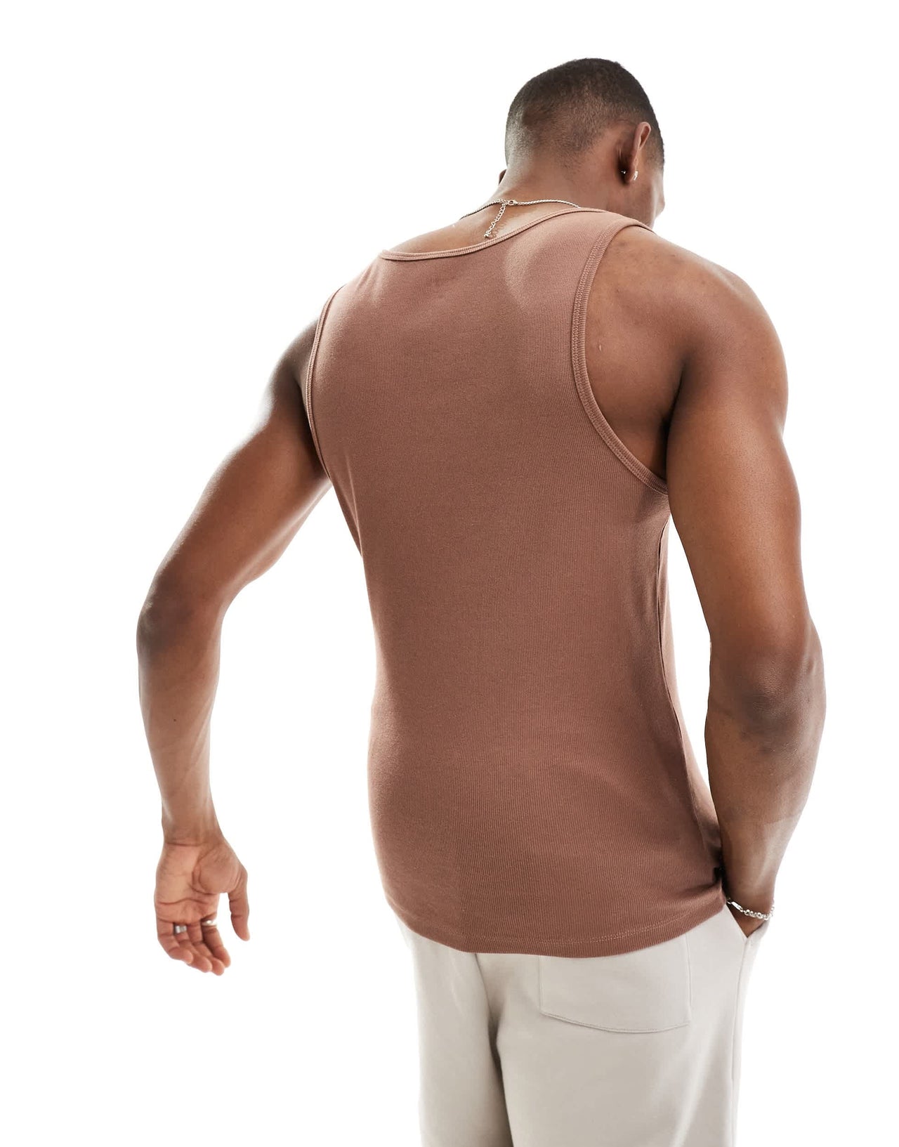 ASOS DESIGN essentials muscle fit vest in brown rib
