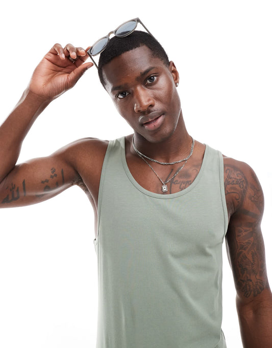 ASOS DESIGN essentials muscle fit vest in mid green