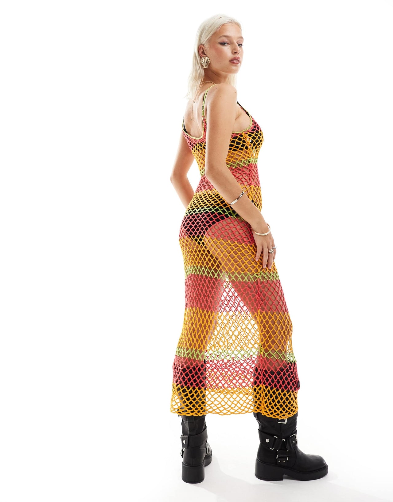 Elsie & Fred multicoloured stripe crochet maxi dress