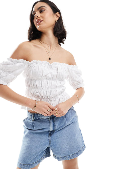 Barbour embroidered jersey top in white