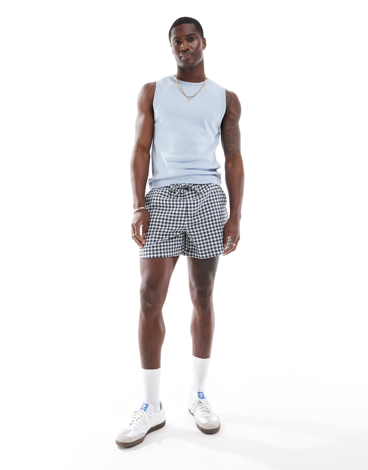 ASOS DESIGN muscle fit vest with panel detail in light blue