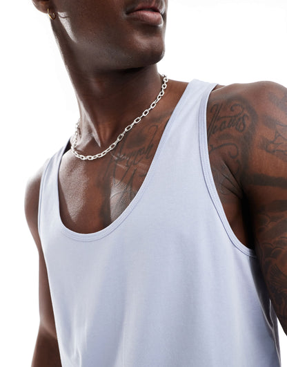 ASOS DESIGN essentials 2 pack vests in light blue and beige