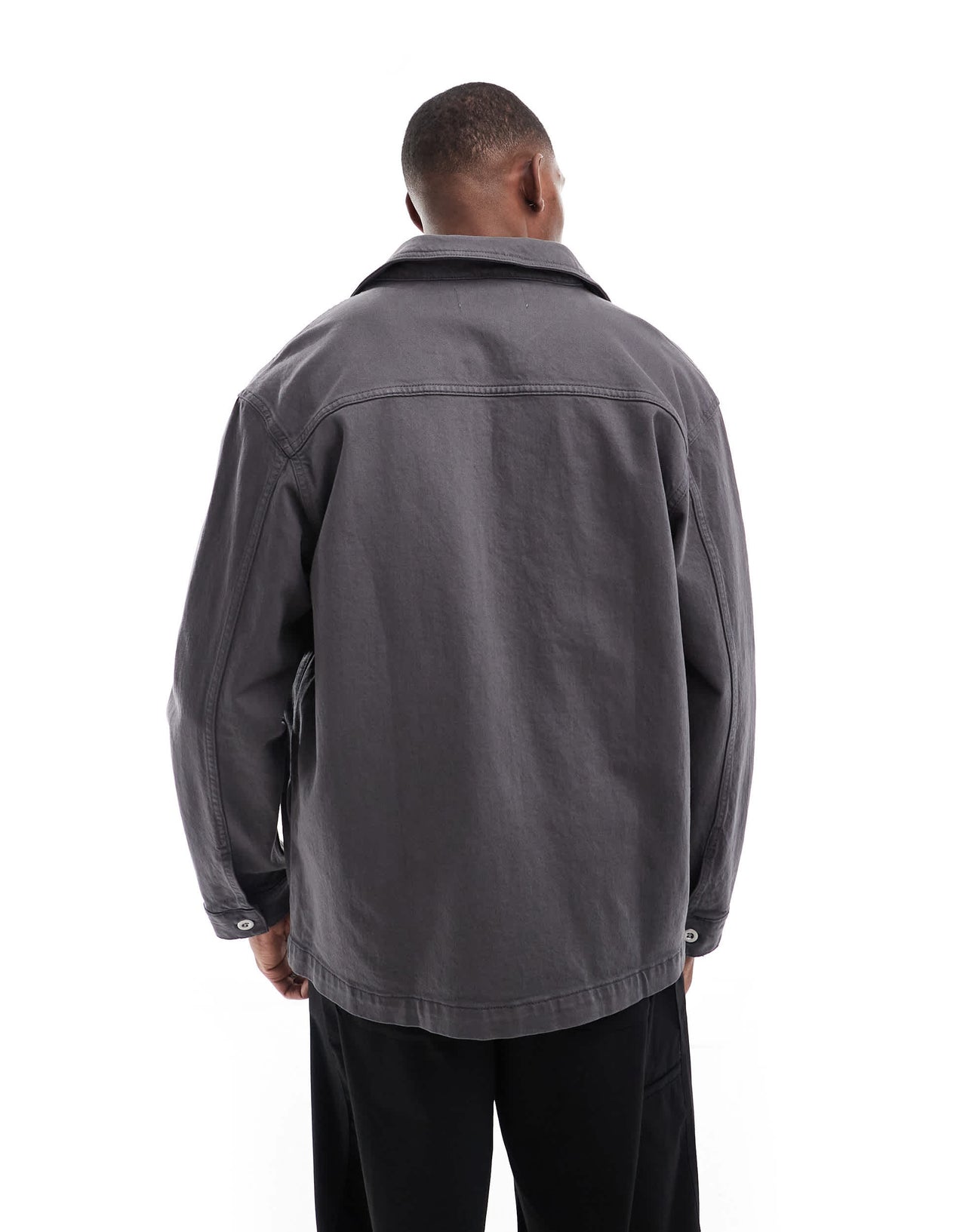 Selected boxy oversized overshirt in dark grey