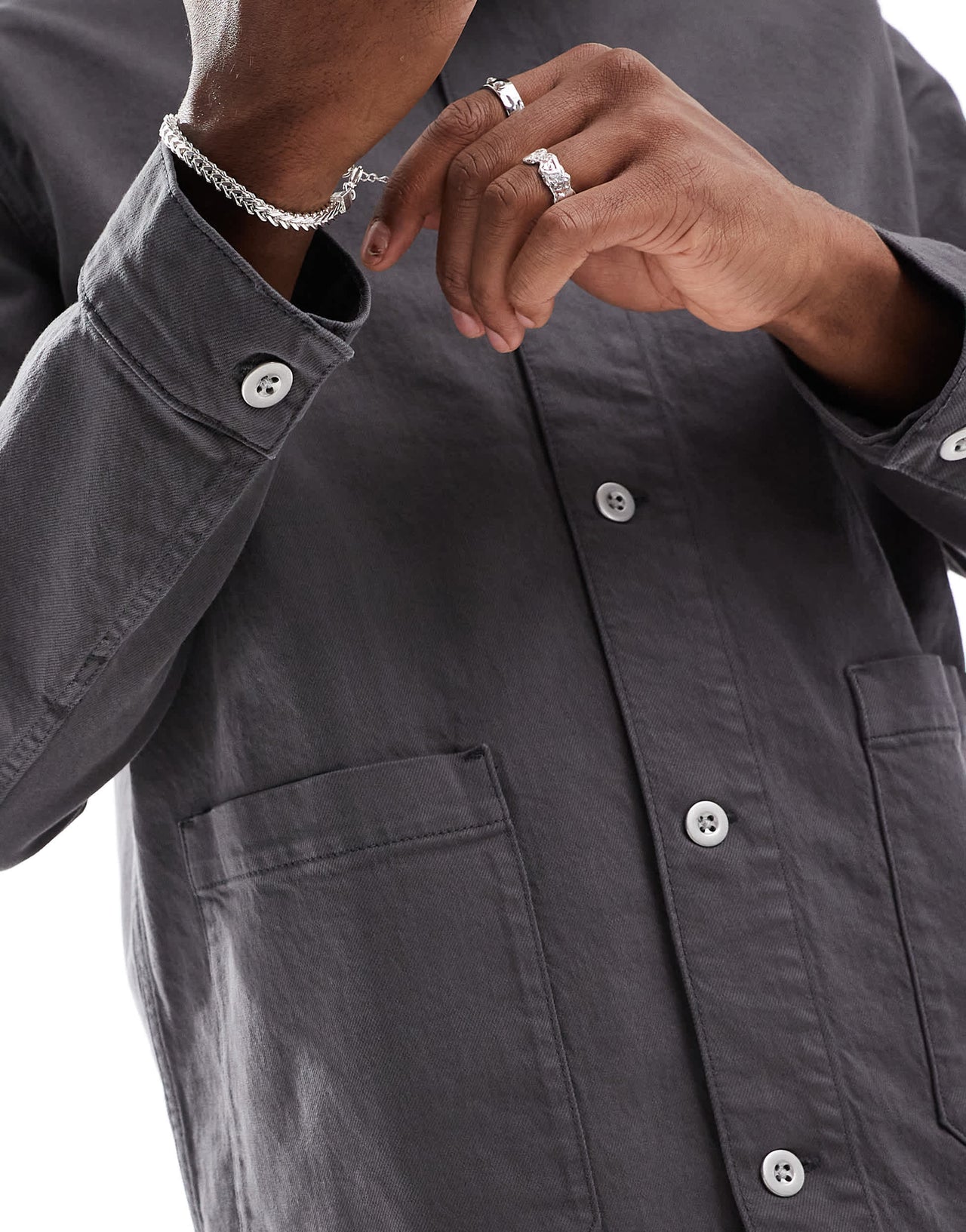 Selected boxy oversized overshirt in dark grey