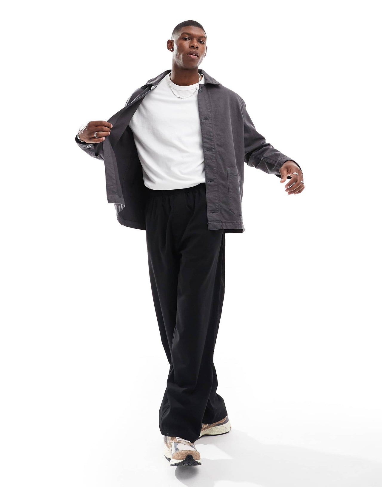 Selected boxy oversized overshirt in dark grey