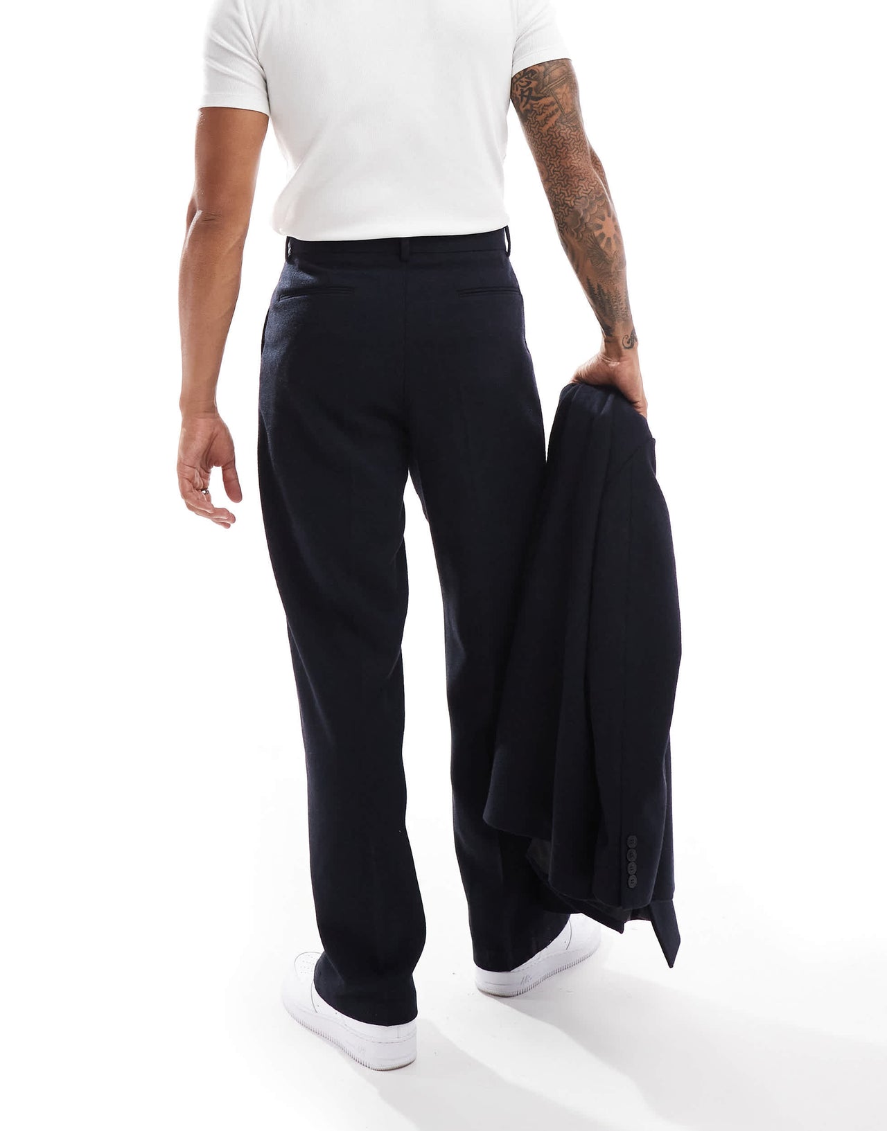 ASOS DESIGN wide wool blend suit trousers in navy twill