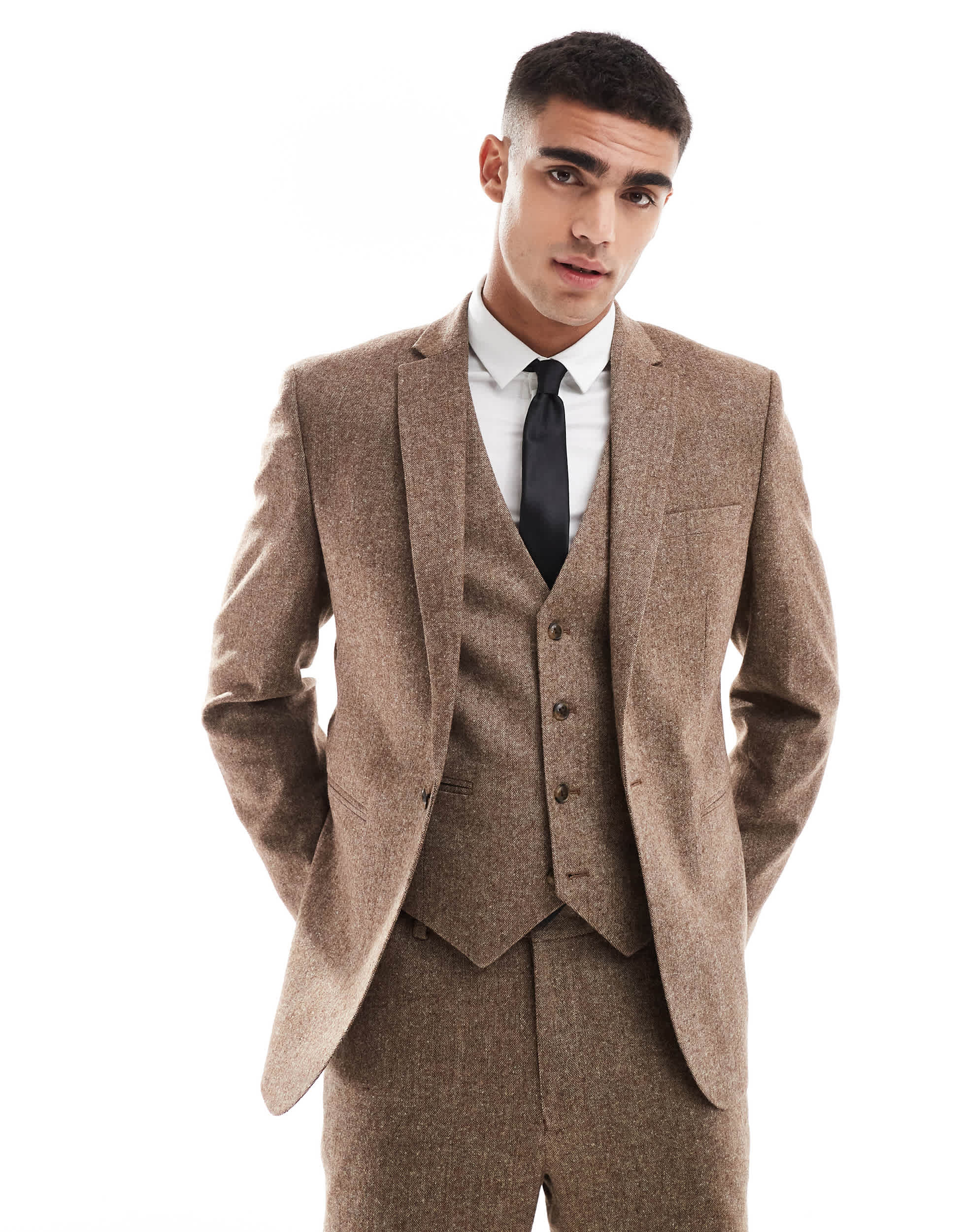 ASOS DESIGN slim wool blend suit jacket in brown