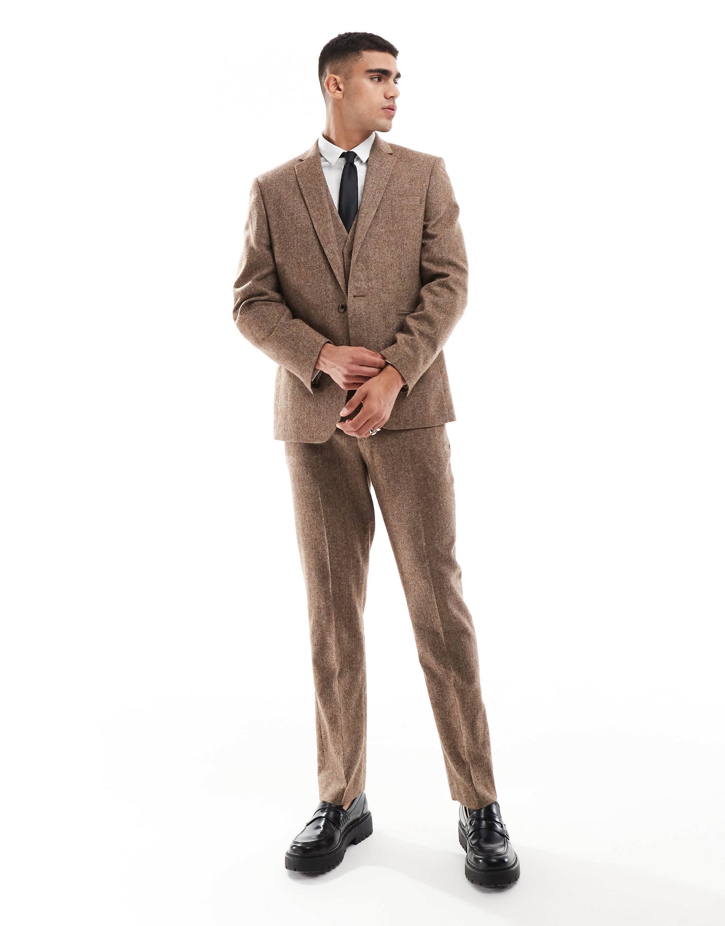 ASOS DESIGN slim wool blend suit jacket in brown