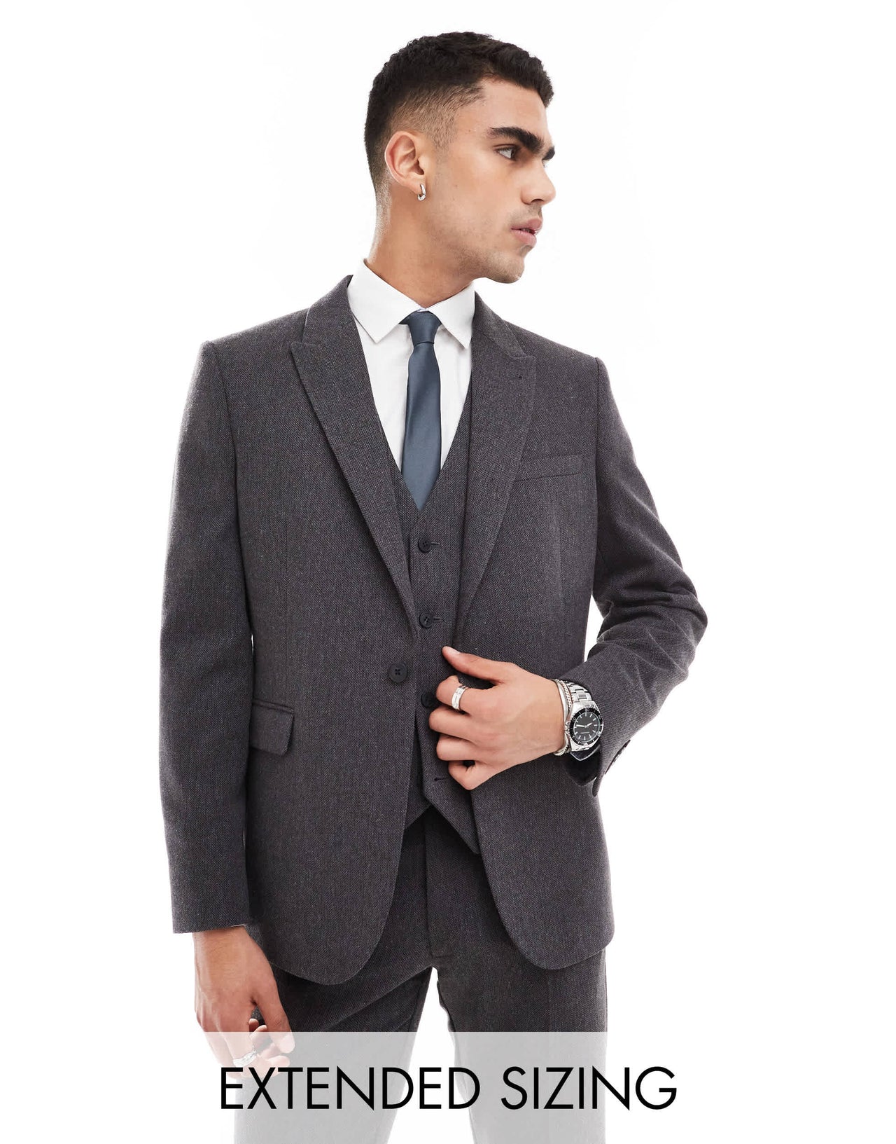 ASOS DESIGN skinny wool blend suit jacket in charcoal basket weave