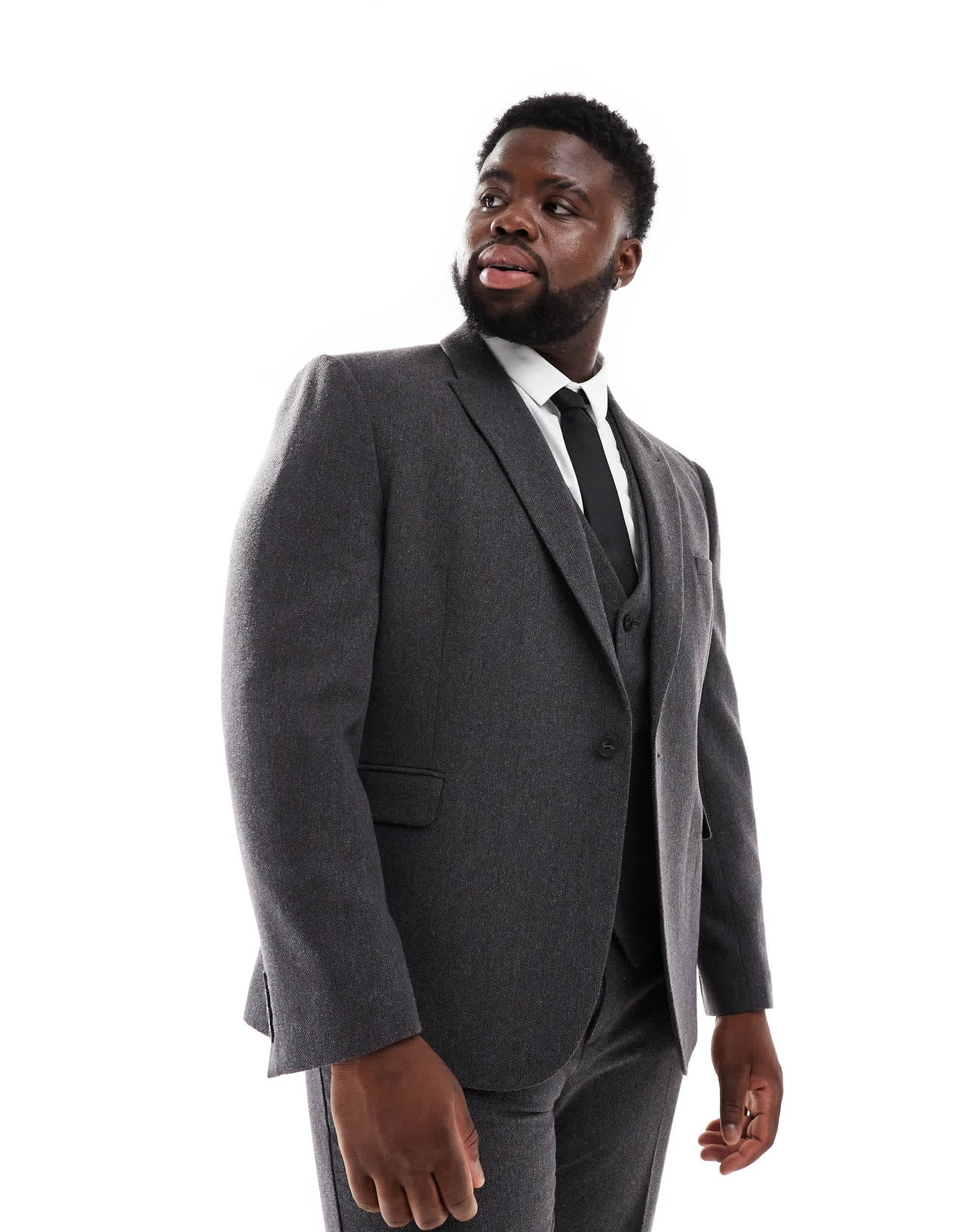 ASOS DESIGN skinny wool blend suit jacket in charcoal basket weave