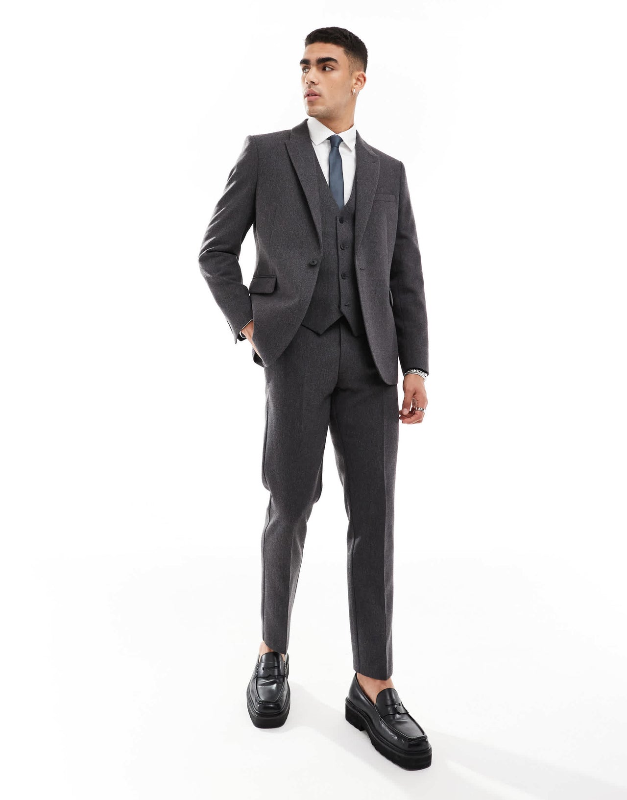 ASOS DESIGN skinny wool blend suit jacket in charcoal basket weave