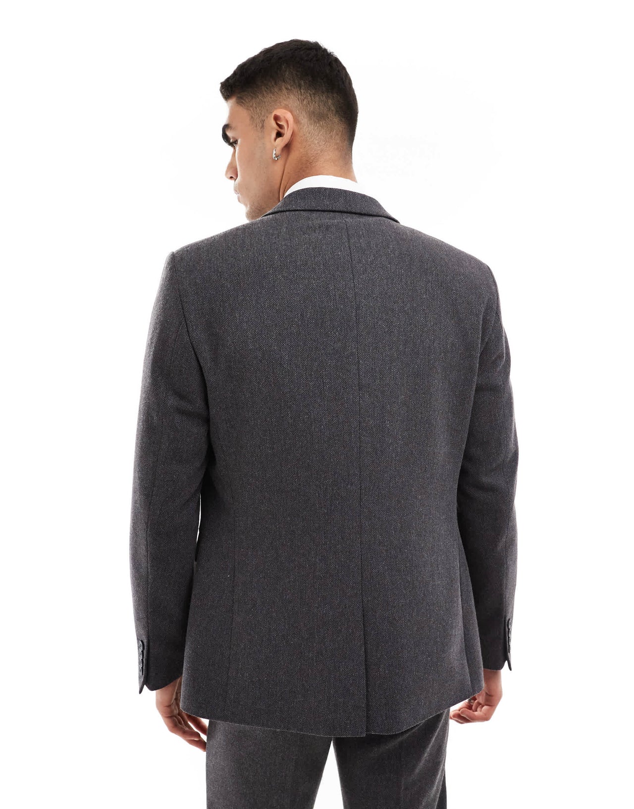 ASOS DESIGN skinny wool blend suit jacket in charcoal basket weave