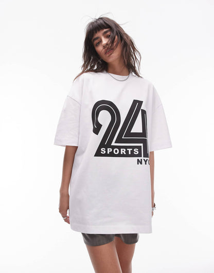 Topshop graphic 24 Sports NYC tee in white