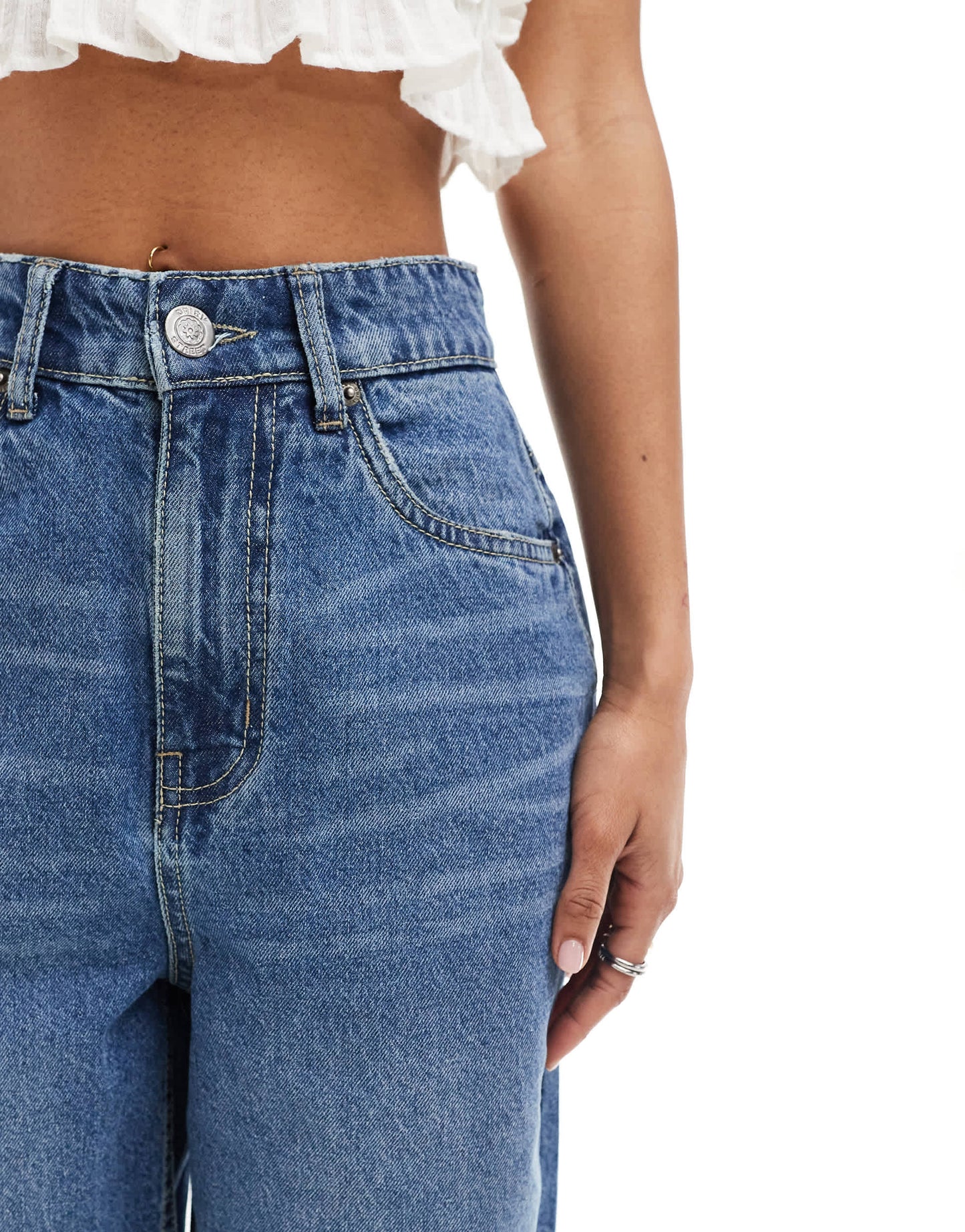Daisy Street relaxed denim jorts in mid blue