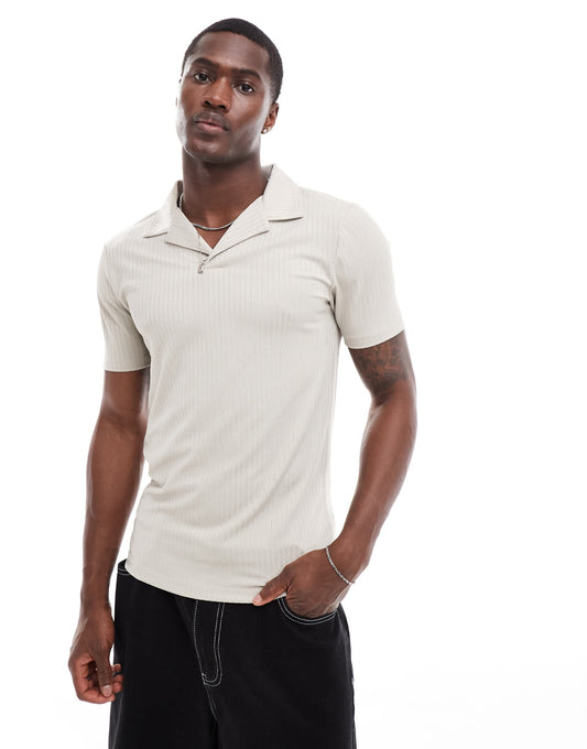 ASOS DESIGN polo in stone textured rib