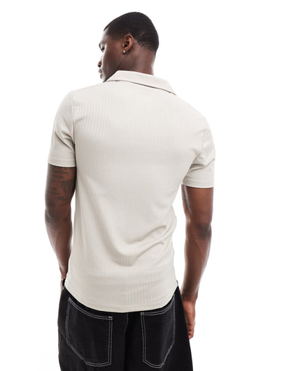 ASOS DESIGN polo in stone textured rib