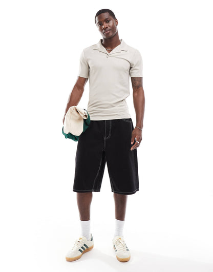 ASOS DESIGN polo in stone textured rib
