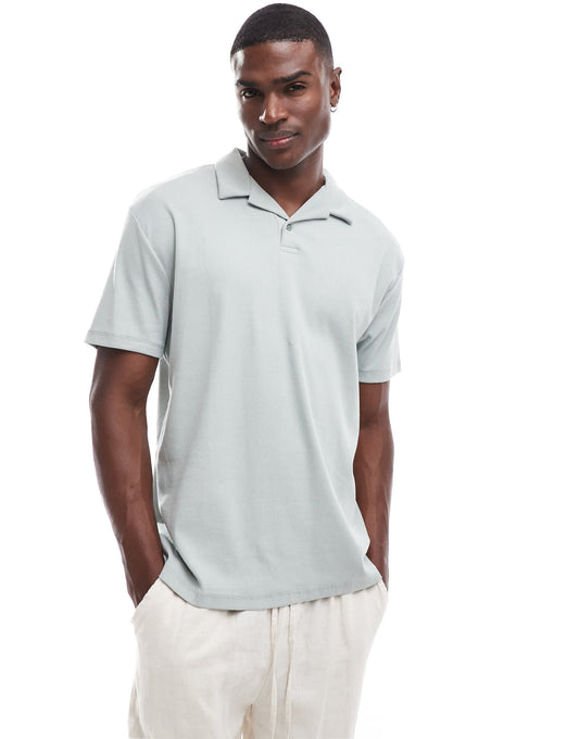 ASOS DESIGN relaxed rib revere polo in light green