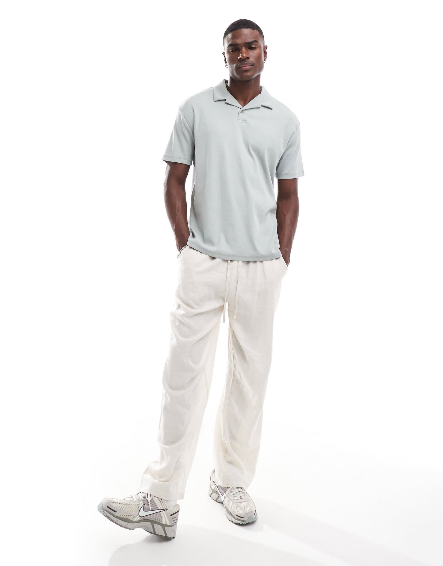 ASOS DESIGN relaxed rib revere polo in light green